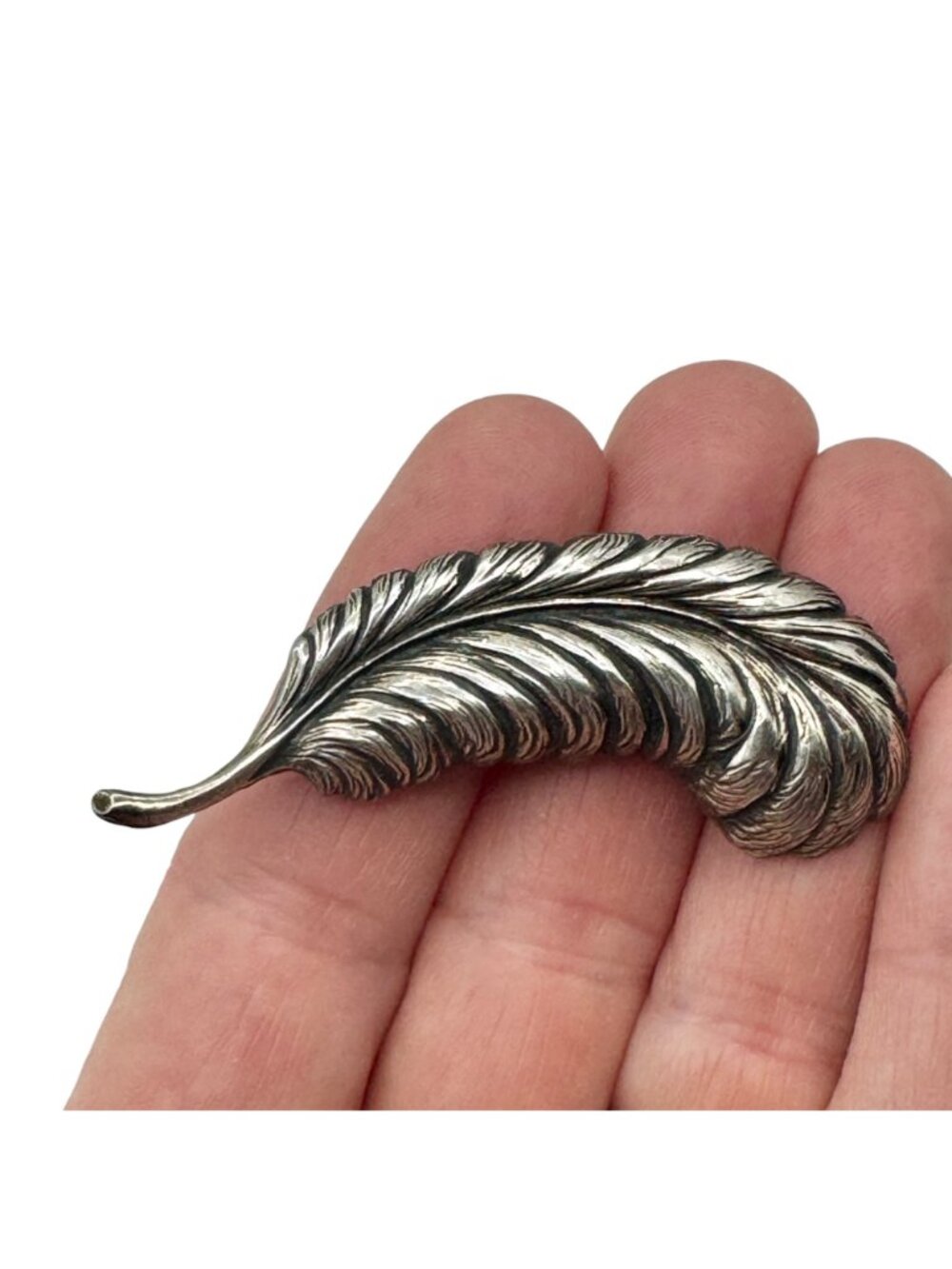Vintage Sterling Brooch Ostrich Feather Quill 2.25" Hollywood Glam Writer Author - Picture 7 of 8